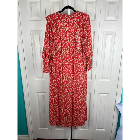 Who What Wear Women's XL Red Floral Ruffled Prairie Maxi Dress Bohemian Fall - Picture 7 of 8